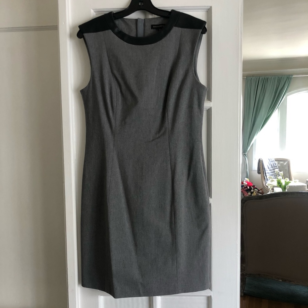 Banana Republic Grey Shift Dress w/ leather trim